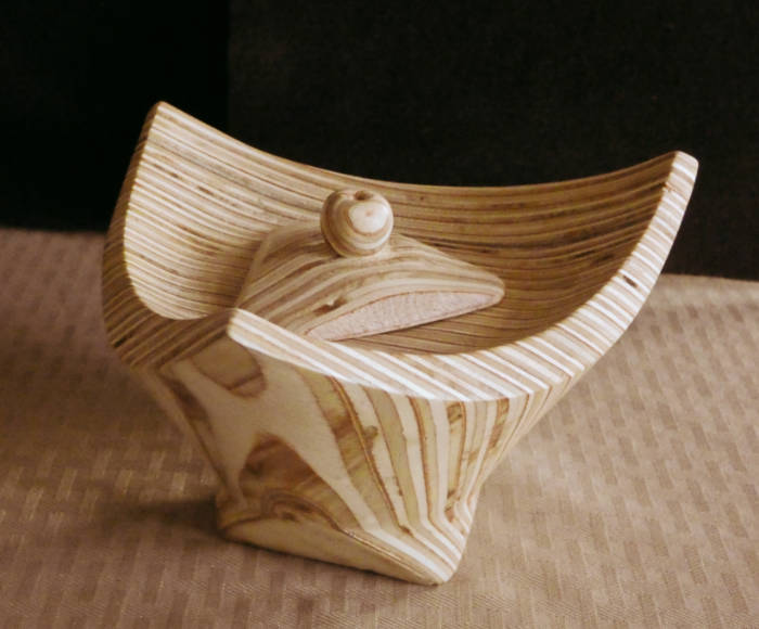 3 sided bowl with lid, laminated plywood