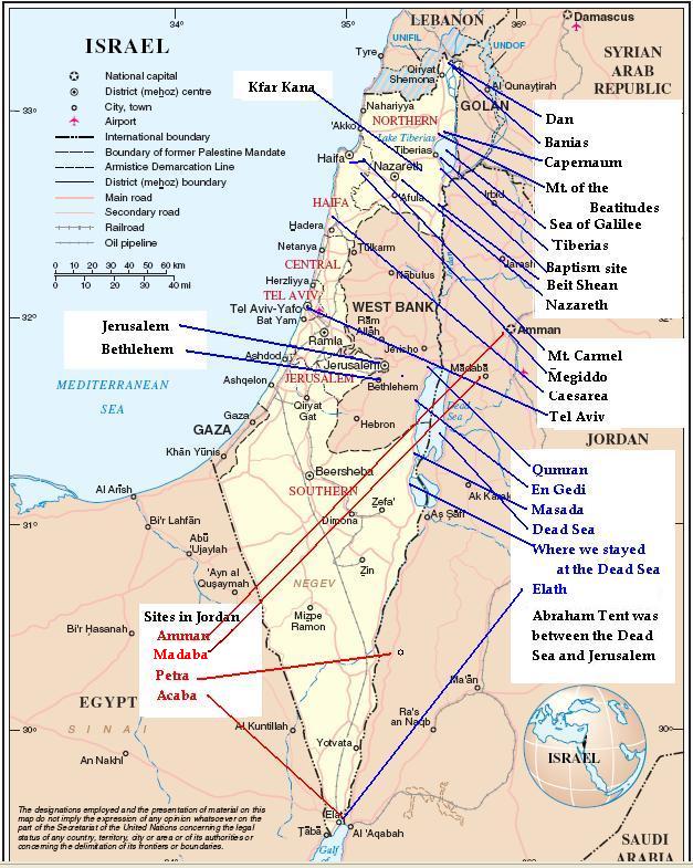Map of Israel and Jordan
