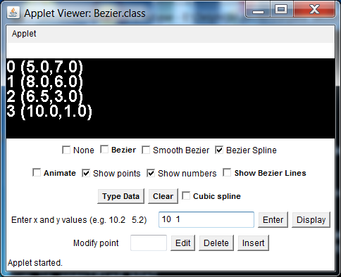 Data for Bezier Curve